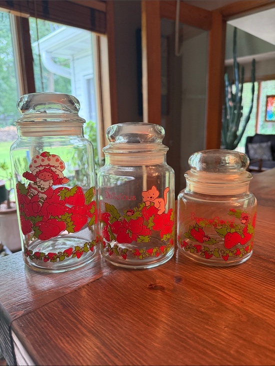 Other - Vintage Strawberry Shortcake Glass Canister Jar Set 1980